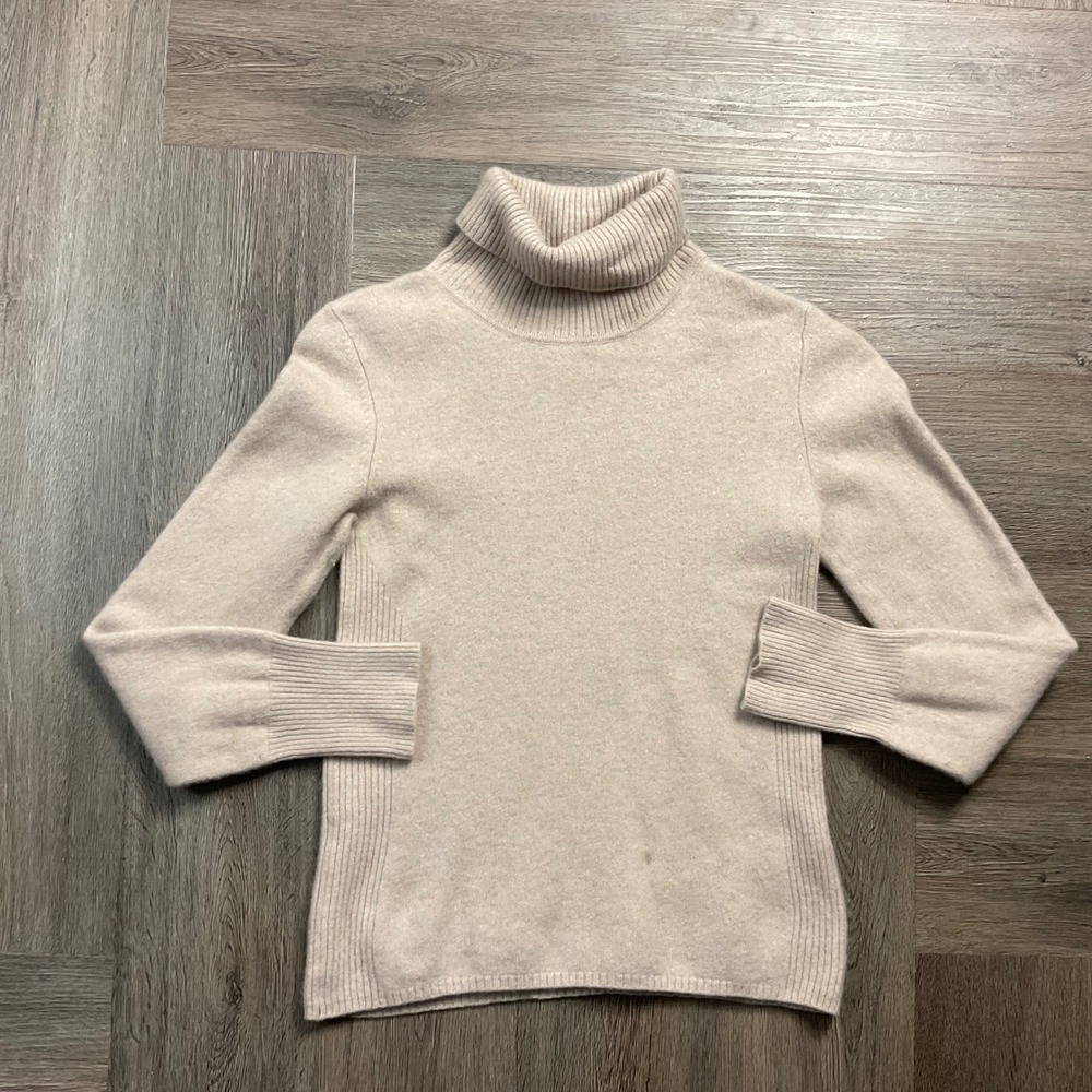 VTG Fillity Knitwear Turtleneck Sweater Womens Medium Beige 100% Cashmere Ribbed